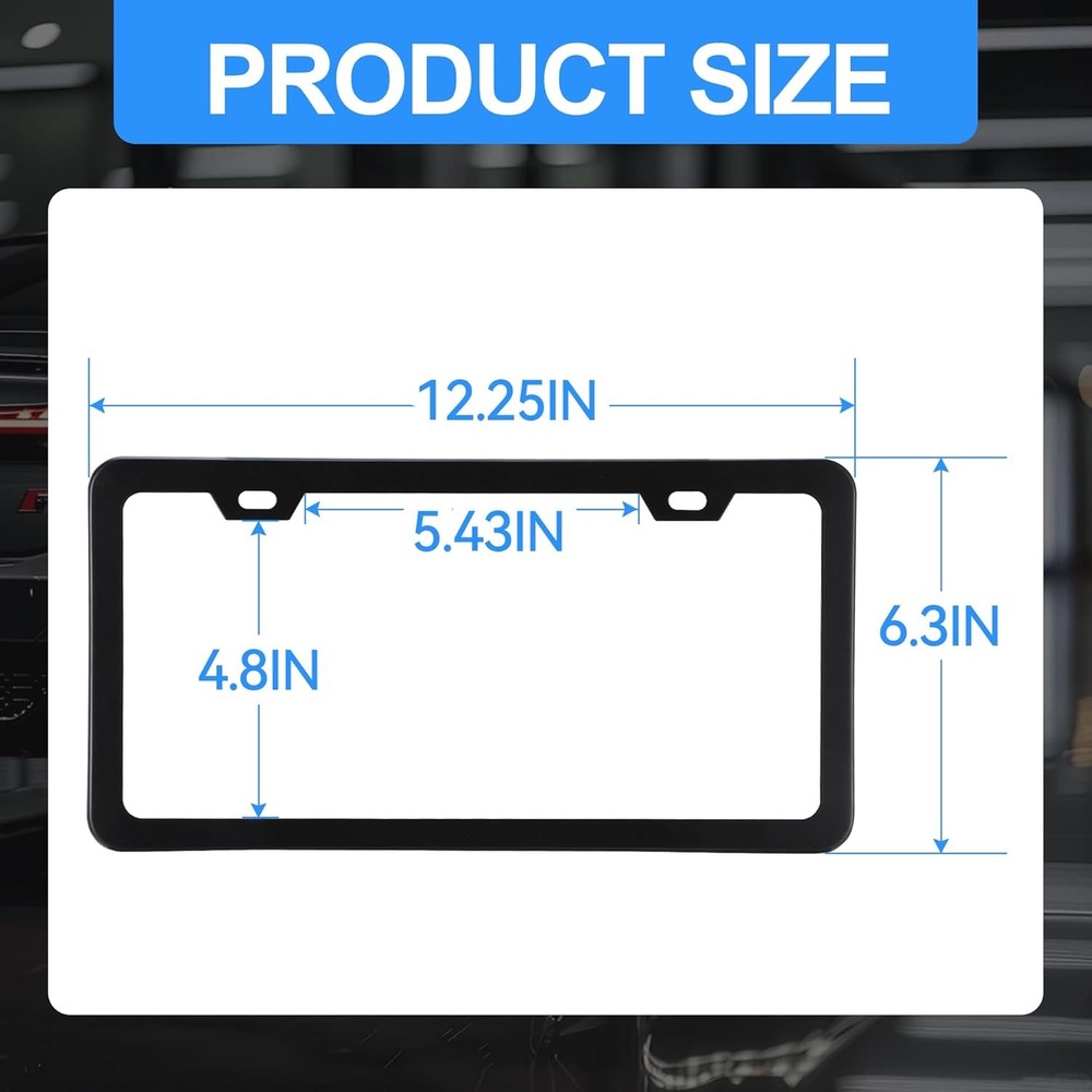 2PCS Matte Black License Plate Frames - No-Cover State Name - Premium Rust Proof