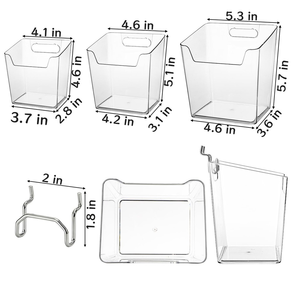 Coloch 6 Pack Clear Pegboard Cups with Hooks, Plastic Peg Board Bins Pegboard...