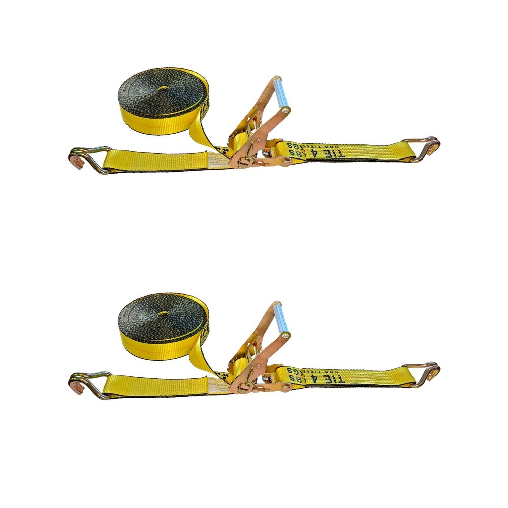 2 Pack 2" x 40' Ratchet Tie Down Strap with Double J Hooks Heavy Duty - Yellow