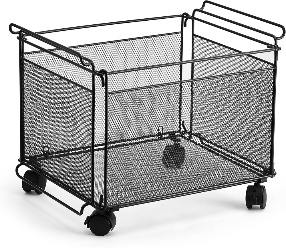Presa Rolling Collapsible Stackable File Storage Organizer Basket, Set of 2, Bla