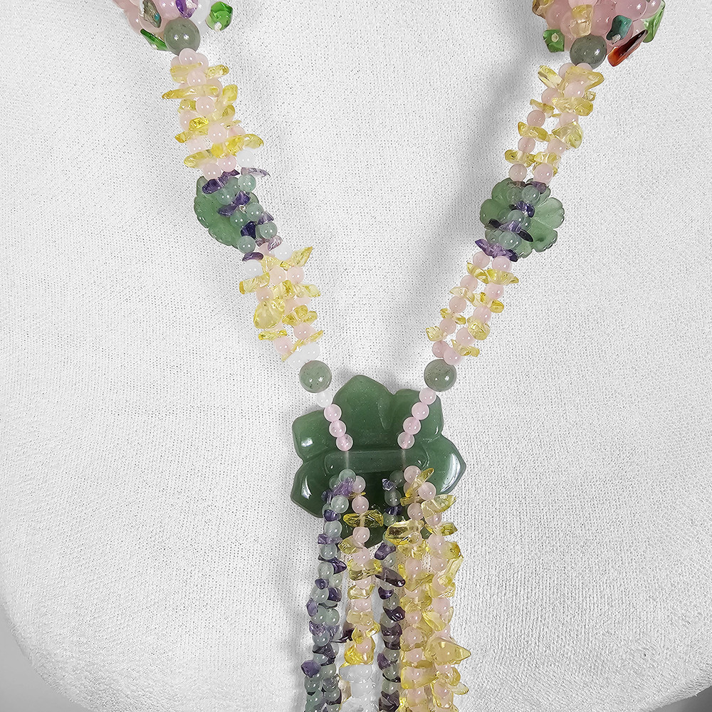 Handmade Beaded Statment Necklace Flower and Sphere