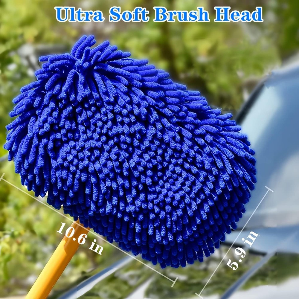 Car Wash Mop with Long Aluminum Handle & Microfiber Mitt - Scratch-Free