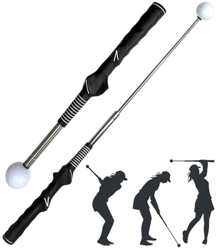 Retractable Golf Swing Training Aid, Golf Grip Trainer with Rhythm Click Black