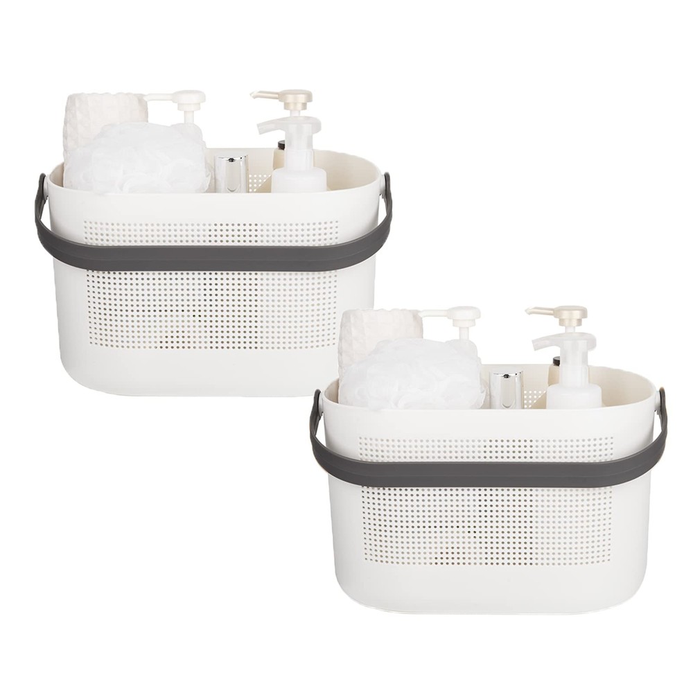Grey Plastic Storage Baskets with Handles - 2 Pack for Bathroom, Kitchen & Dorm