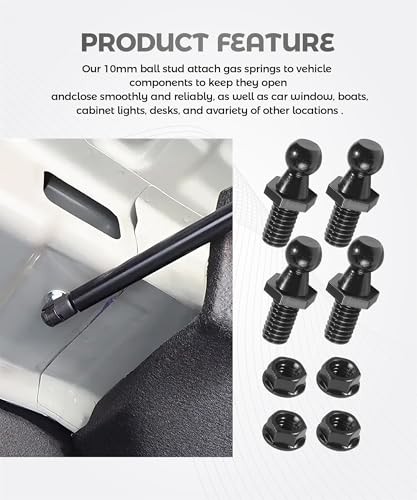 4PCS 10mm Ball Stud,Car Accessories Spring Strut Studs with Hardware Lock Black