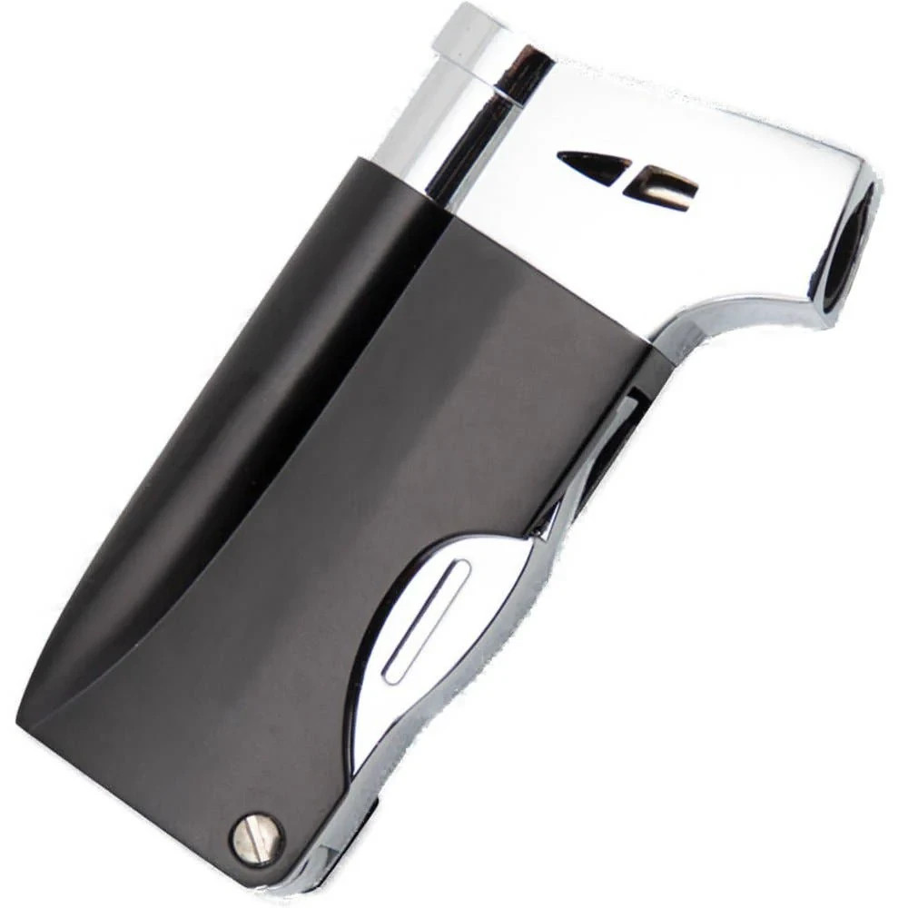 Ronson Jet Flame Cigar/Pipe Lighter Black & Chrome - RONSON PIPE BLACK