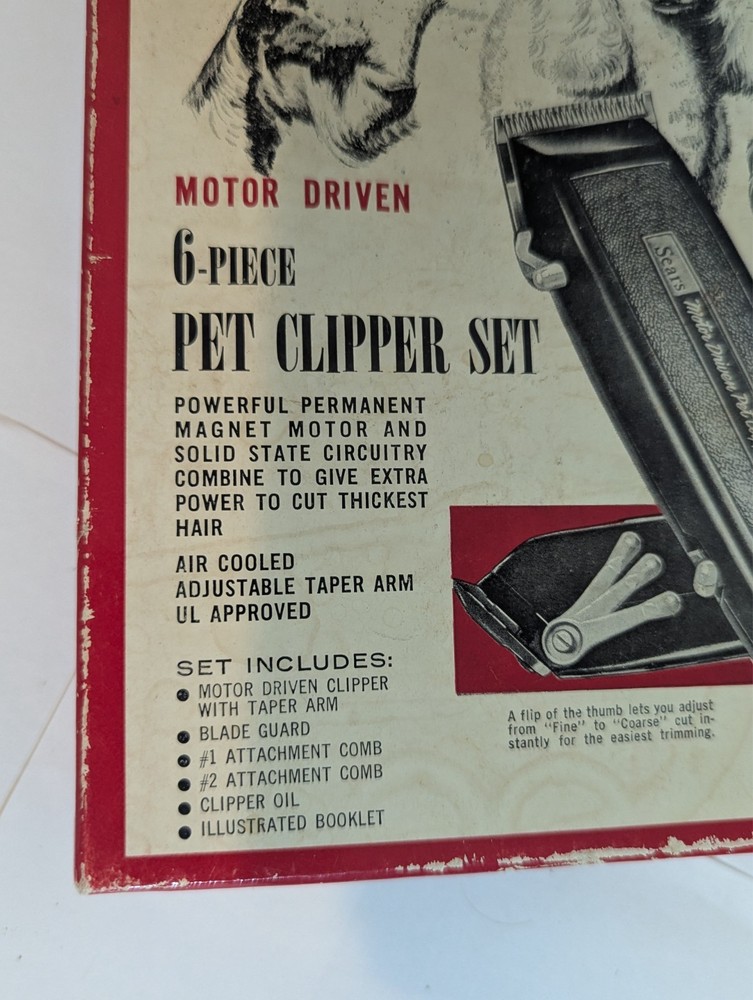 VTG 60s Sears Motor Driven Pet Clipper w Accessories Papers Original Box Tested