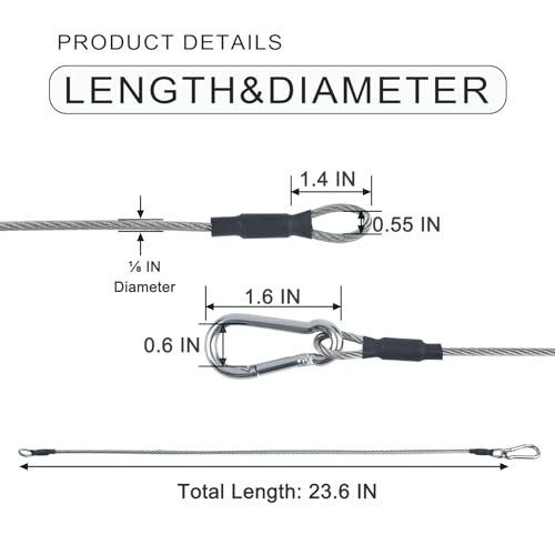 1/8" Stage Light Cables 20 Pack, 2ft Safety Cables with 1/8" dia 20pcs
