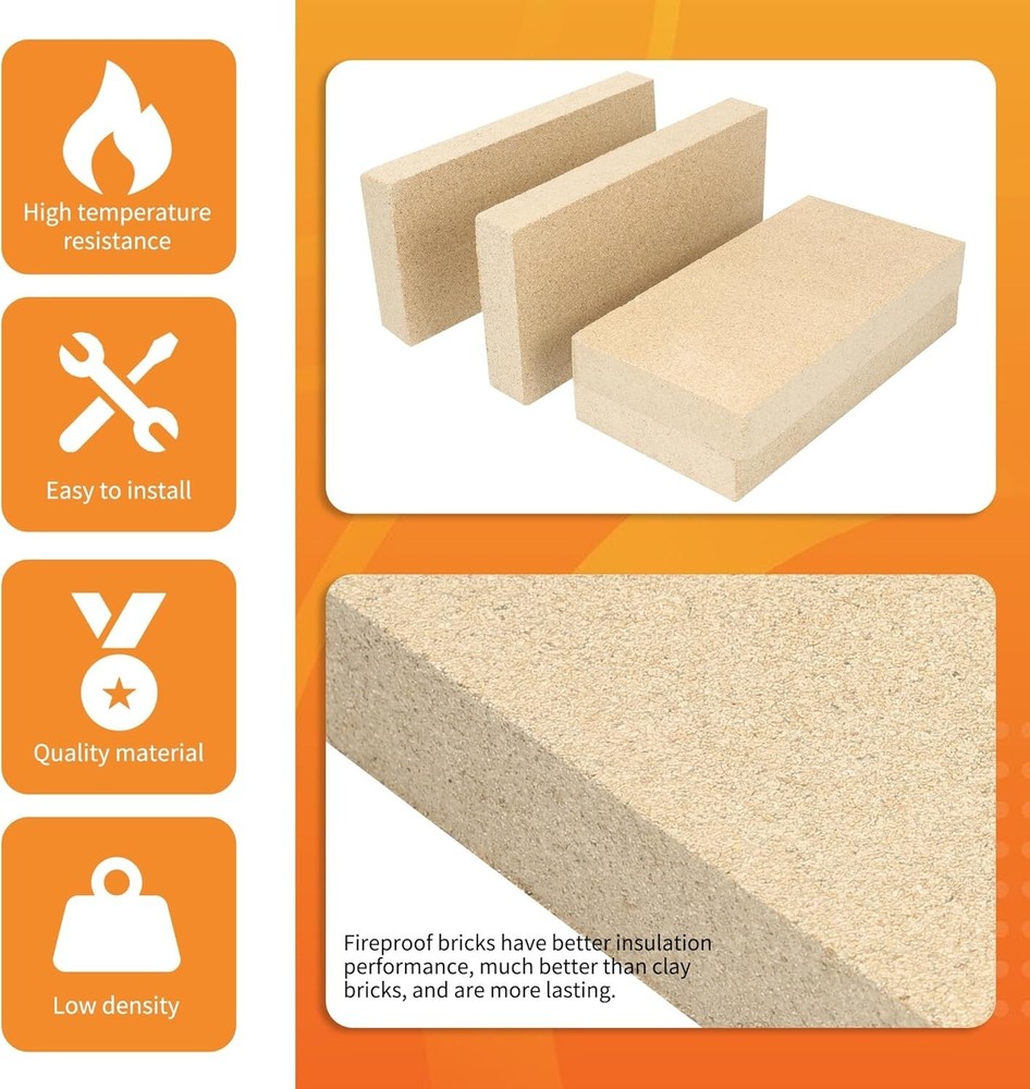 12PCS Woodstove Firebricks, Fire Bricks, Size 9" X 4-1/2" X 1-1/4"