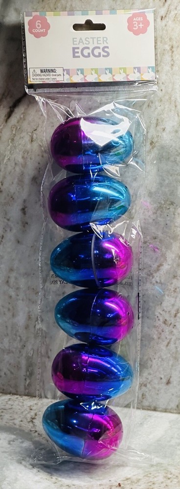 Plastic Easter Eggs Metallic Multicolor 1pk 6pcs-Fillable Eggs-Brand New-SHIP24R
