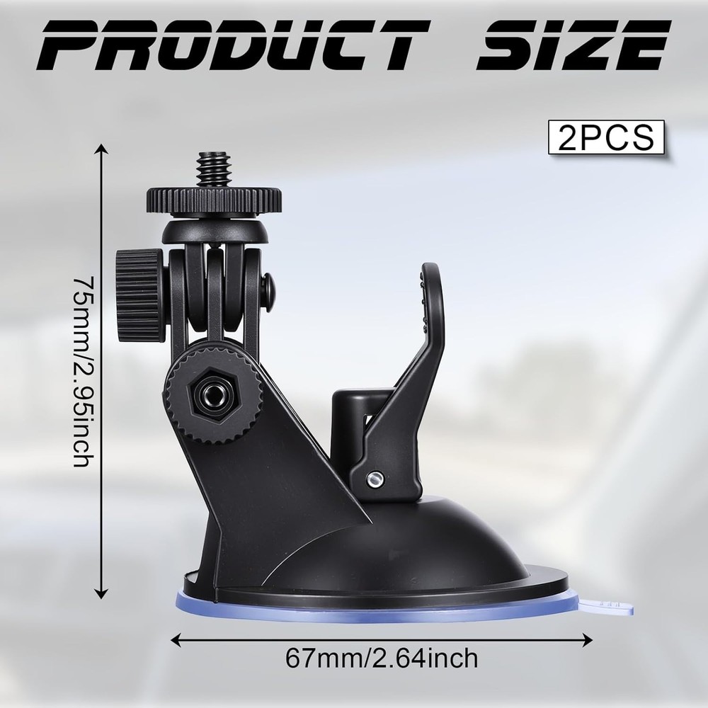 2 Pack Dash Cam Suction Cup Mount with 1/4 Screw Thread Windshield Camera Holder