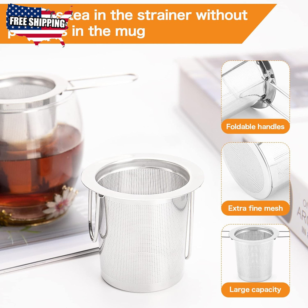 2Pack Tea Strainer, Stainless Steel Tea Infuser Basket Sitting in Mugs (2Pack)