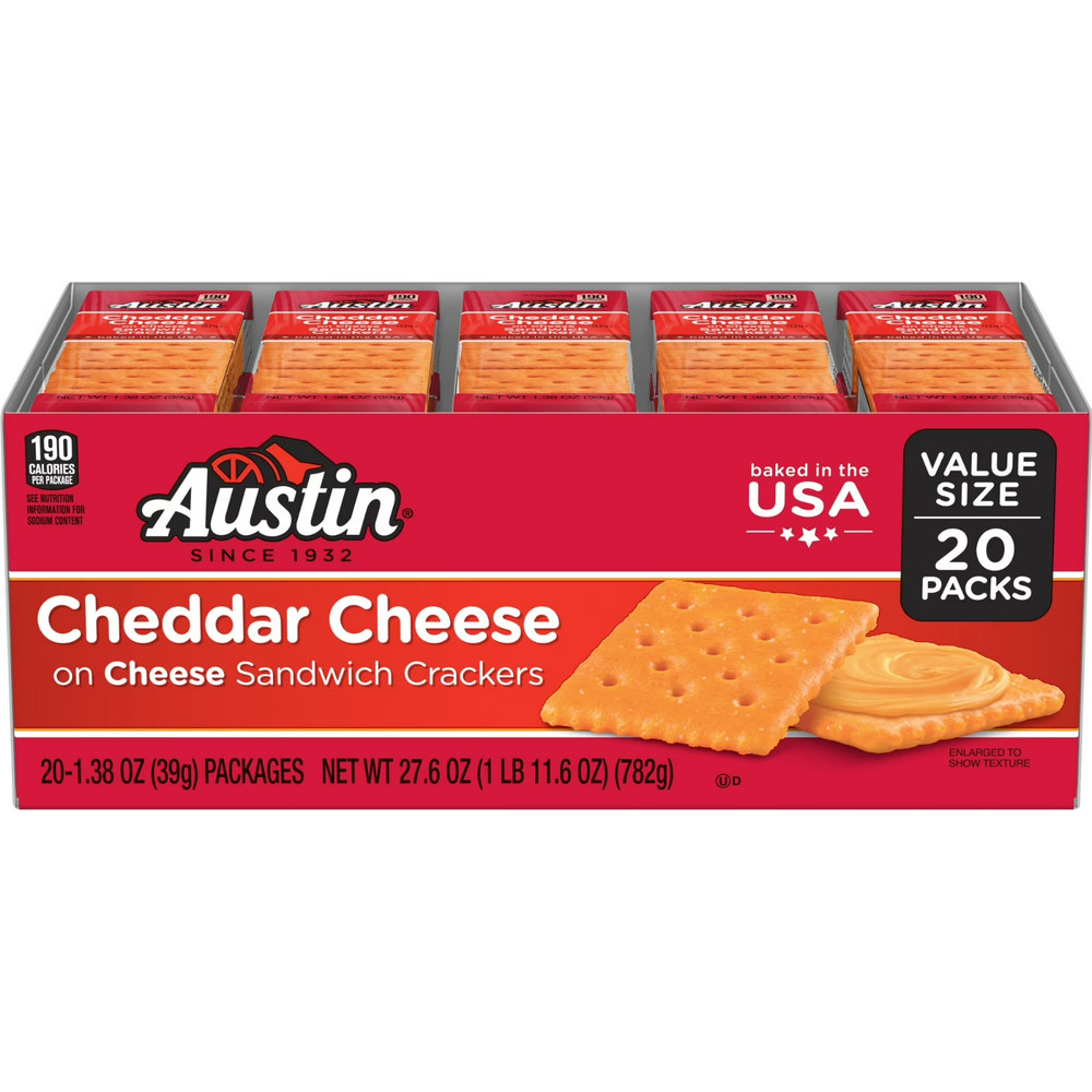 20 Cheddar Cheese Sandwich Crackers, Single Serving Snack Crackers