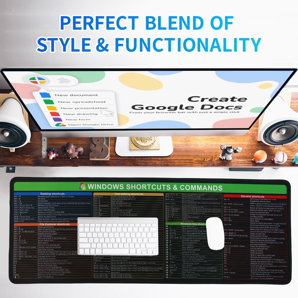 Windows Shortcuts Mouse pad, Extra Large Size Keyboard Shortcut Mat for PC Sy...