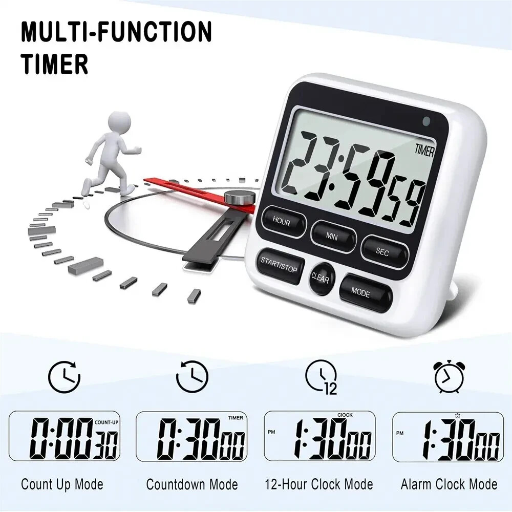 LCD Display Digital Kitchen Timer with Mute/Loud Alarm Switch ON/Off Switch 24 H