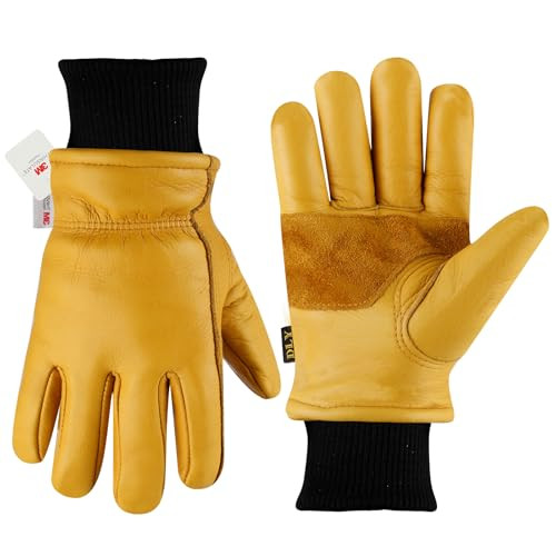 Winter Leather Work Gloves for Men, Warm Thinsulate Insulation, Waterproof,