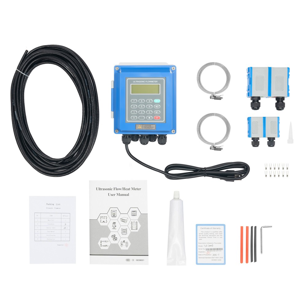 TUF-2000B Ultrasonic Flow Meter Digital Liquid Flowmeter Wall Mount DN20-700mm