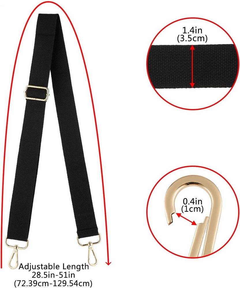 Wide Shoulder Purse Strap Replacement Adjustable Belt Canvas Bag Black