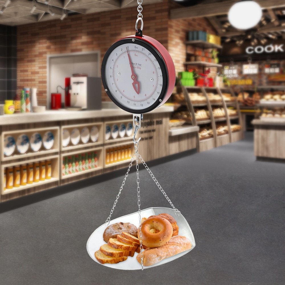 22LBS Double-Sided Dial Mechanical Hanging Scale with Scoop/Chain for Kitchen