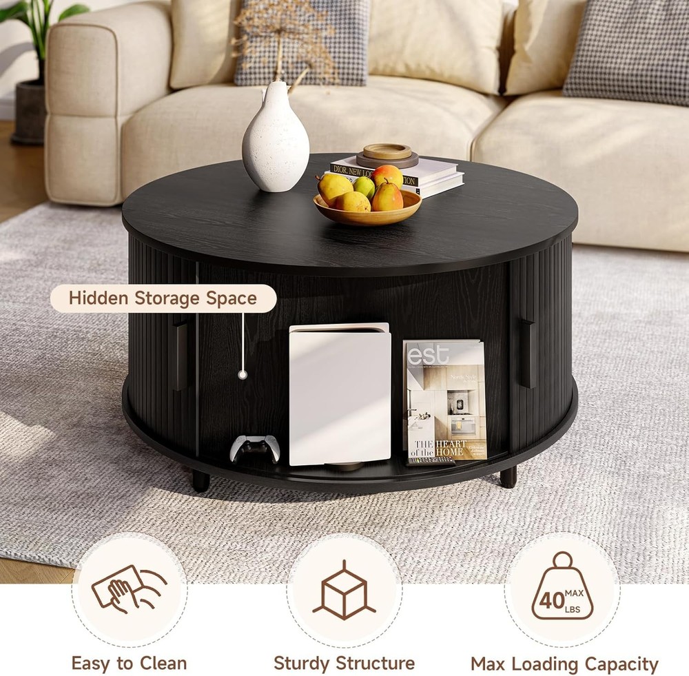 NEW ONBRILL Round Coffee Table with Storage, 31.5" Modern Coffee Table with 36