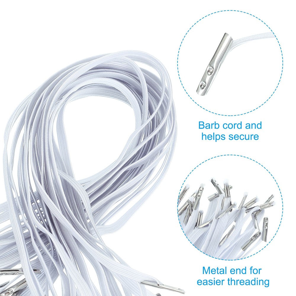 50 Pcs 8.8" Elastic Barbed Cord 6mm Loop Stretch Flat String with Barb, White