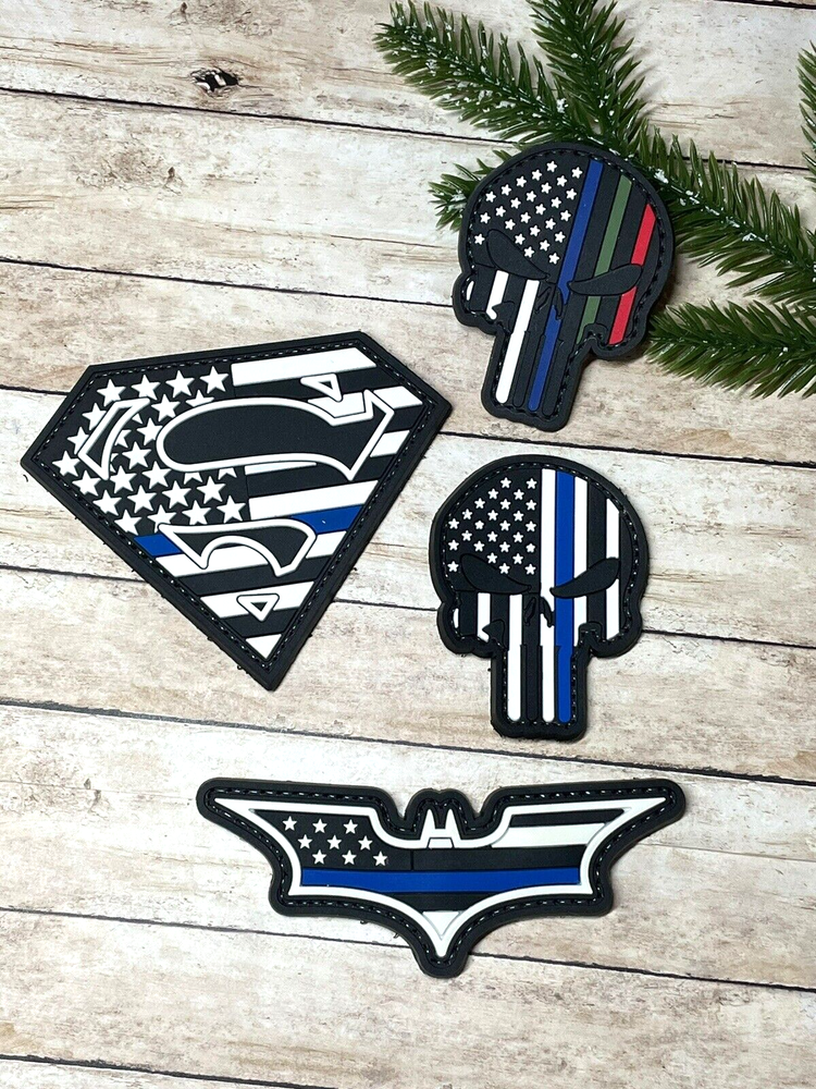 Punisher PVC Patch - Tactical Morale Patch - Thin Blue Line Flag Patch - Police