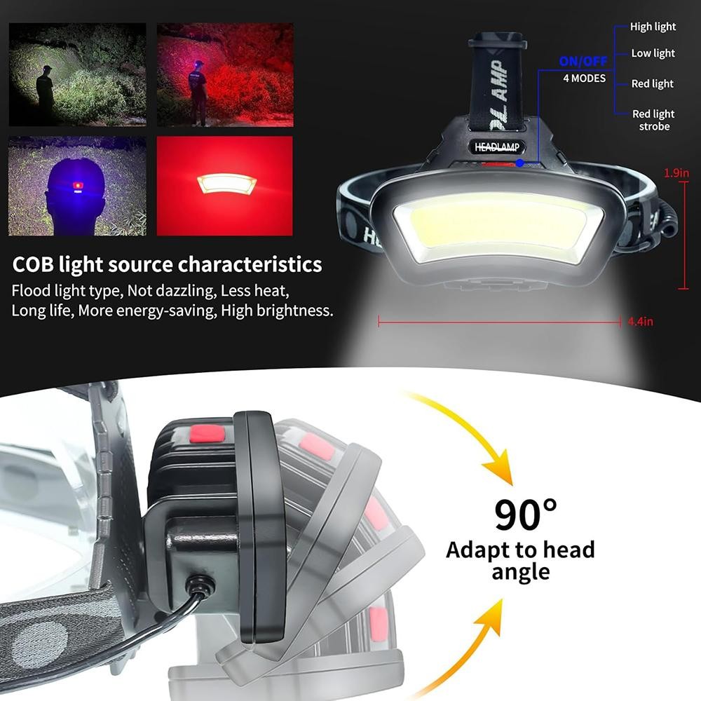 2 Pack LED Headlamp Headlight USB Rechargeable Waterproof Head Light Flashlight