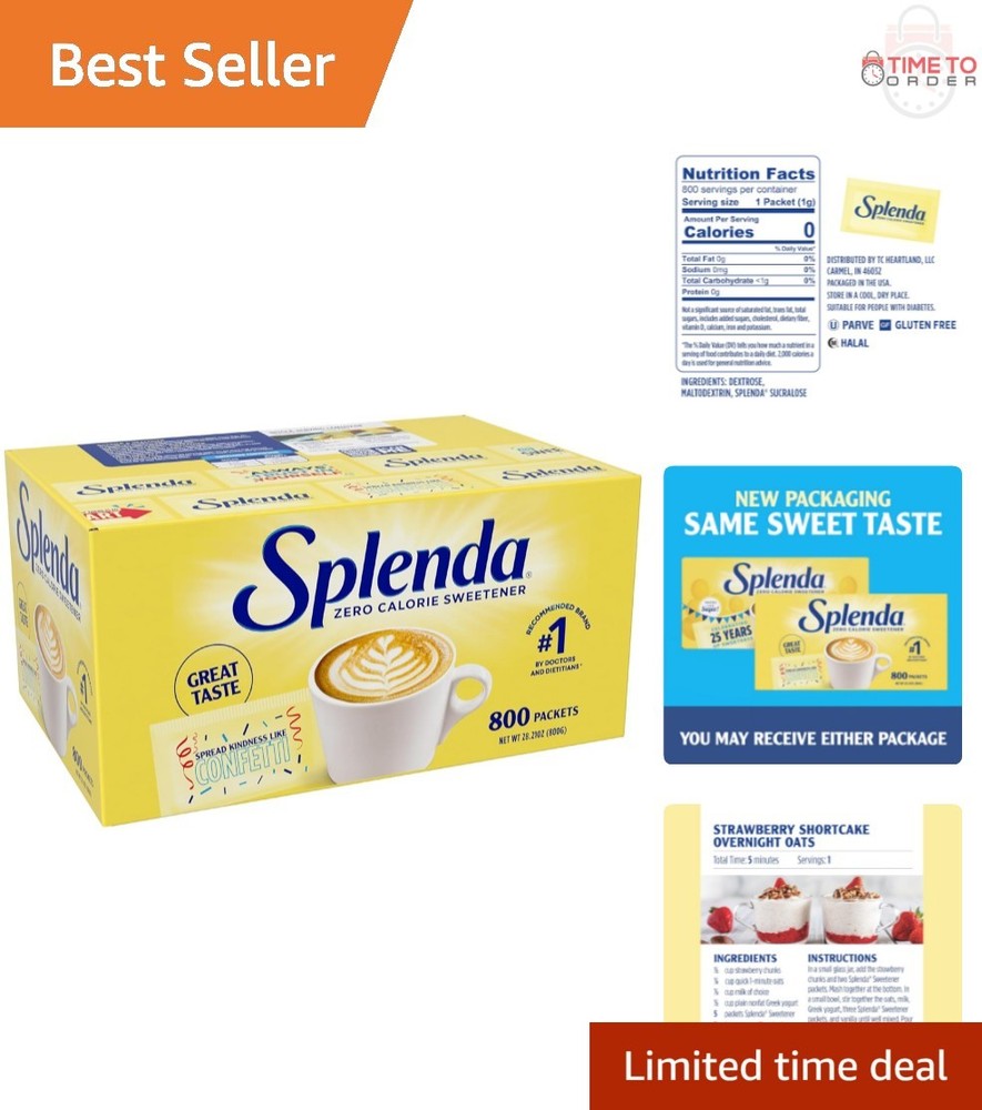 Zero Calorie Sweetener Packets 800 Count Sugar Free Low Carb USA