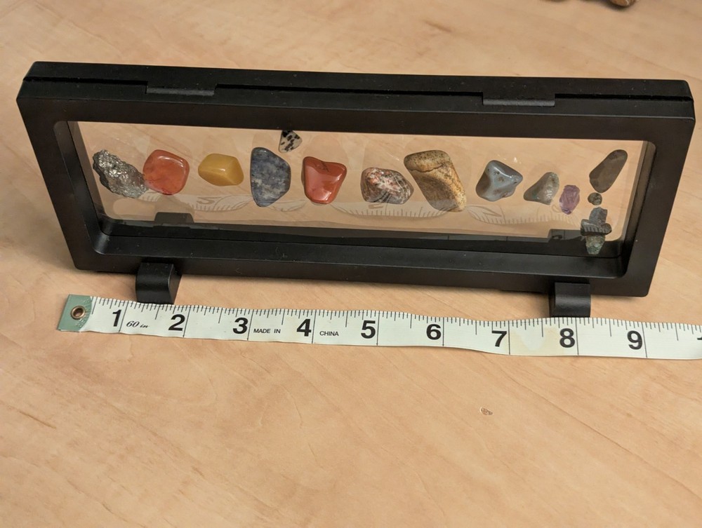 Handmade Solar System Mineral Display Natural Stone w Floating Frame Unique Gift
