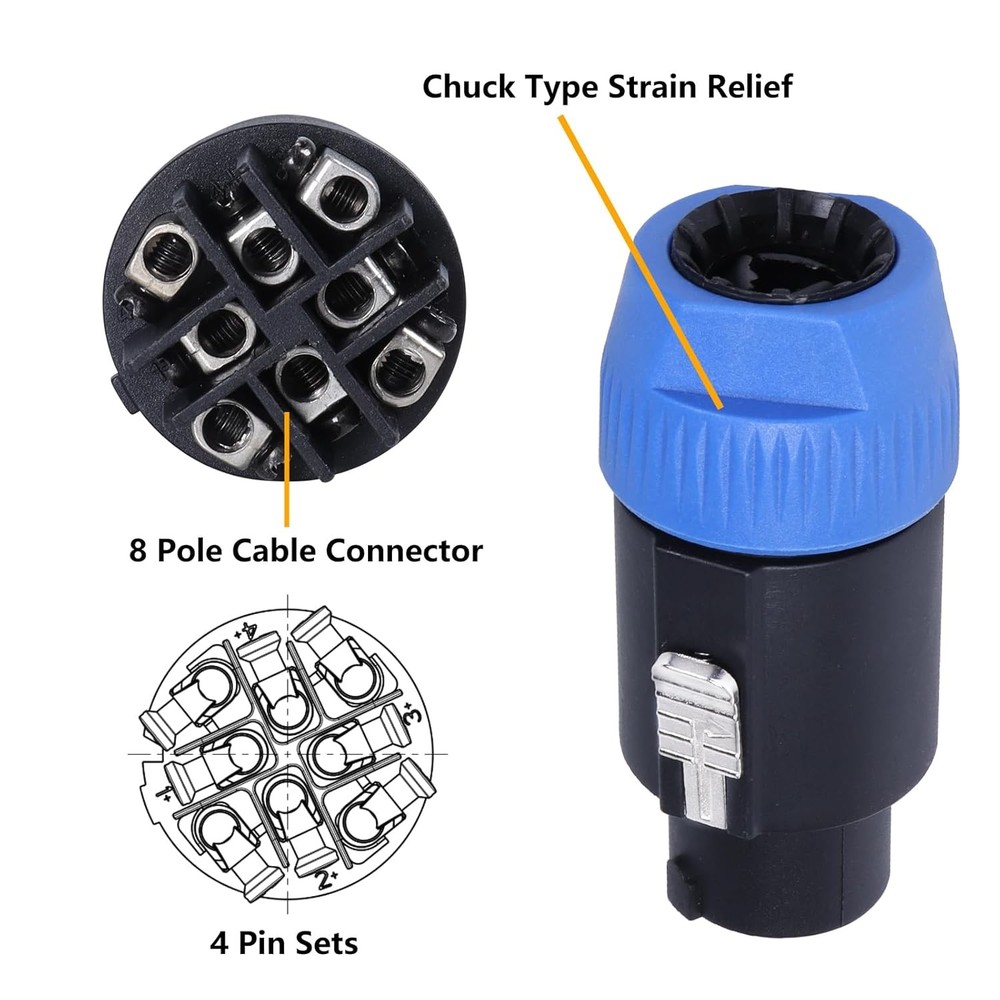 4Pack NL8FC 8 Pole Locking High-Load Speakon Connector Replacement for Neutrik