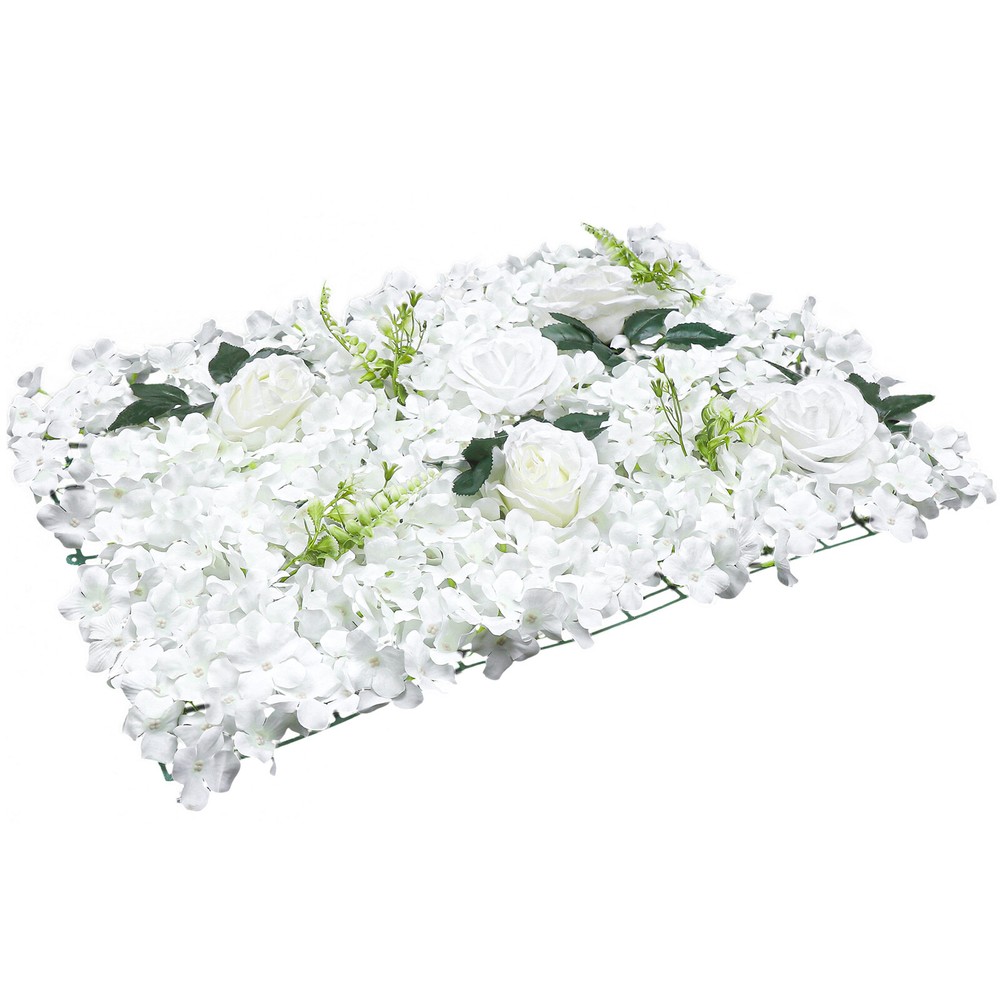 6PCS Artificial White Rose Flower Wall Backdrop Wedding Road Decor Cloth+Plastic
