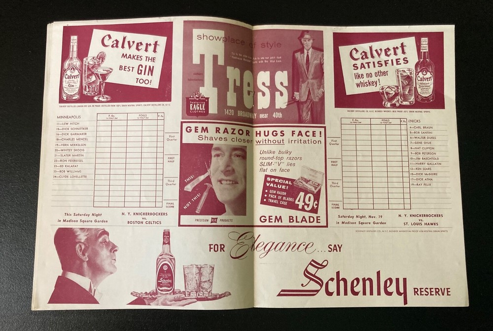 1955 NY Knickerbockers Basketball Program -