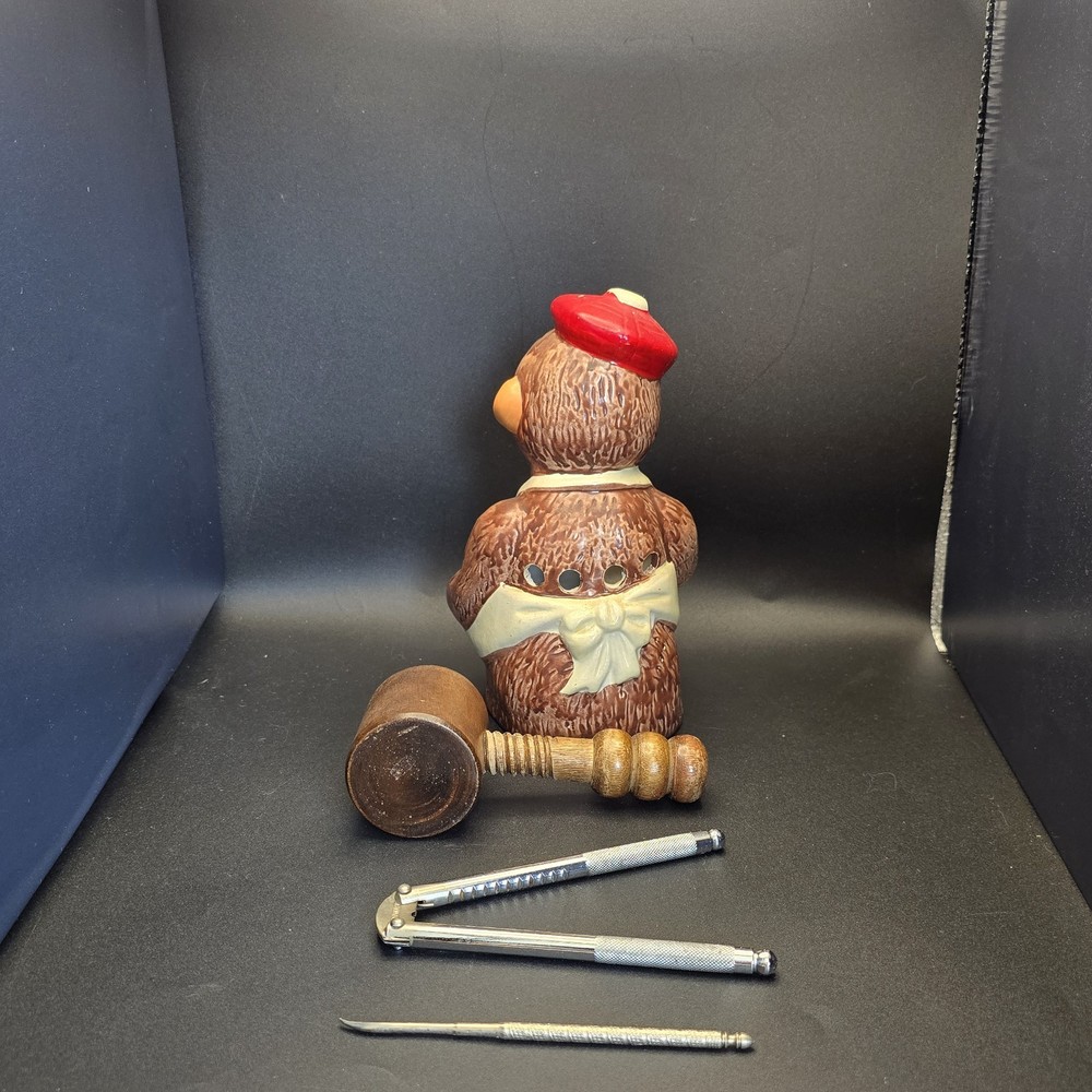 Vintage McCrory Ceramic Monkey Nut Cracker Mallet Pick Set Earthenware 7.5"