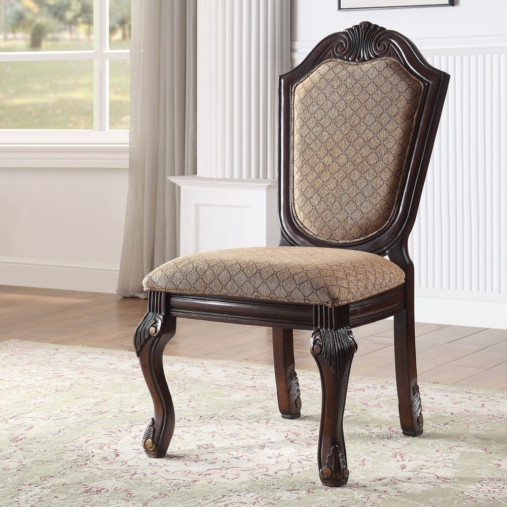 Beige and Espresso Solid Back Side Chairs