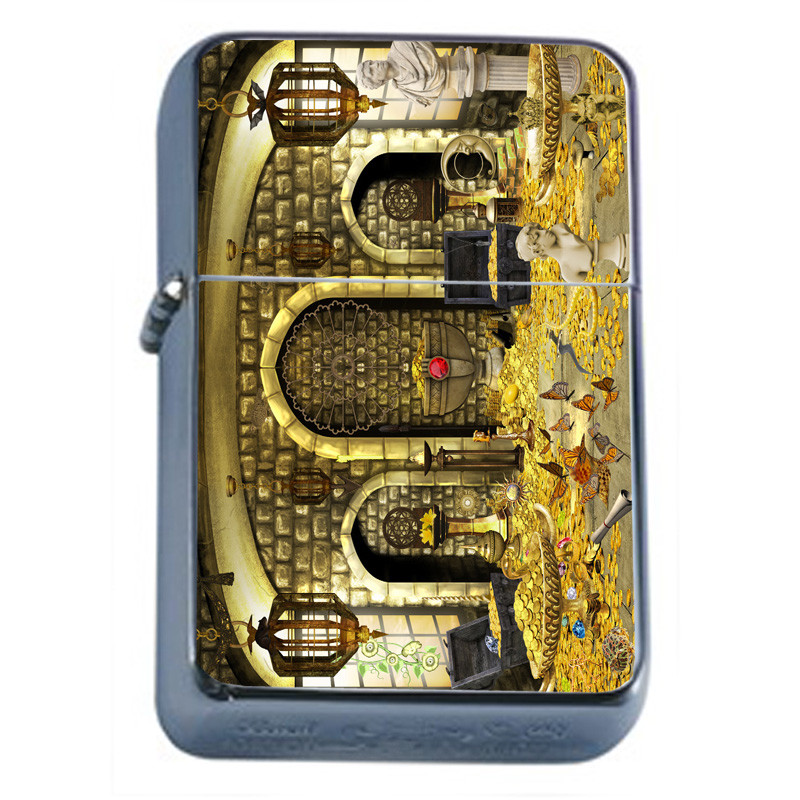 Pirate Treasure D6 Flip Top Oil Lighter Wind Resistant