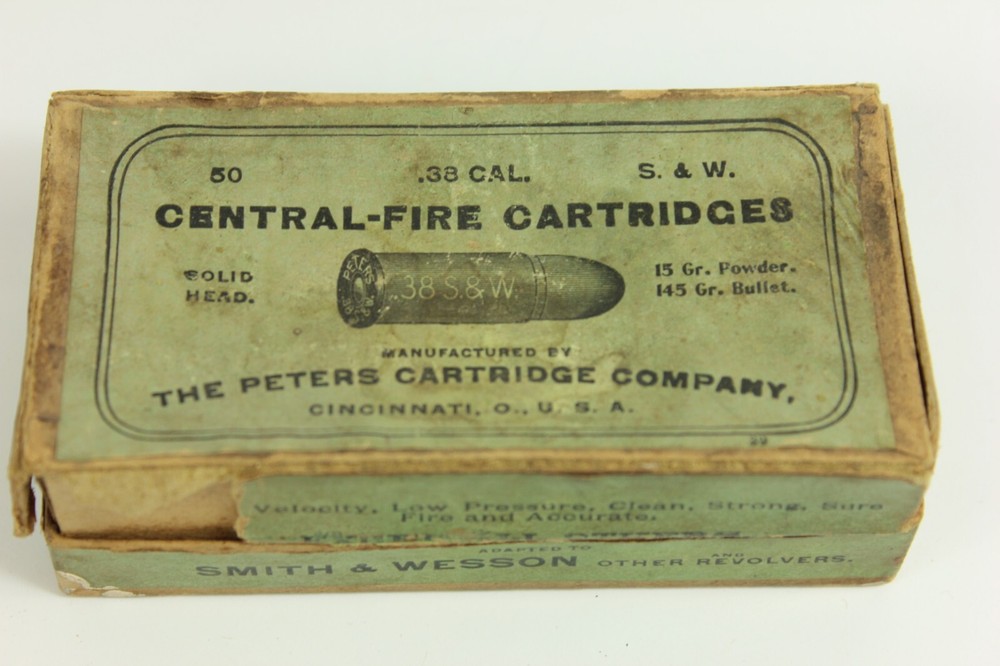 Antique PETERS .38 Cal CENTRAIL-FIRE CARTRIDGES Empty Cardboard Shell Box