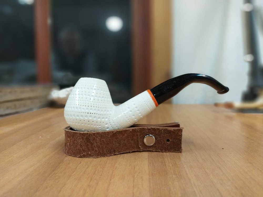 Meerschaum Apple Pipe Push and Pull Acrylic Stem with Fitted Case