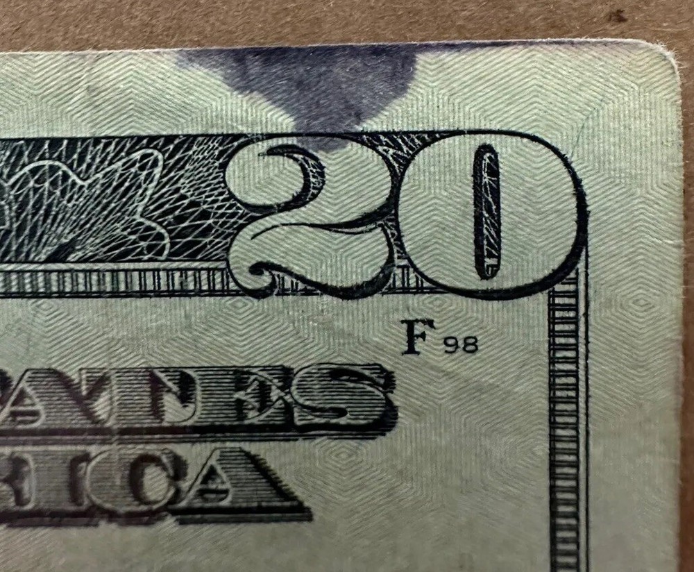 $20 BILL INK SMEAR ERROR & OVER INK BLEED THROUGH REVERSE