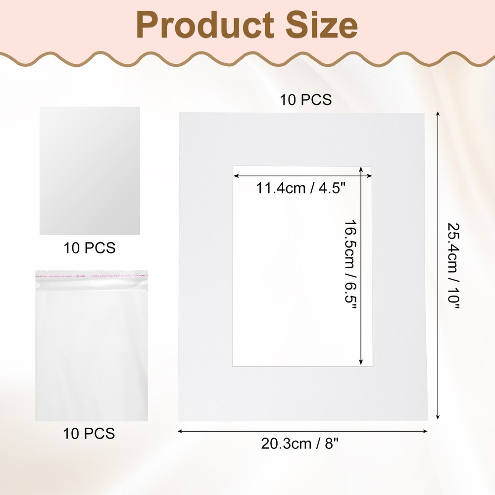 10Pcs Picture Mats, 8x10 Frame Mattes with Backing, White