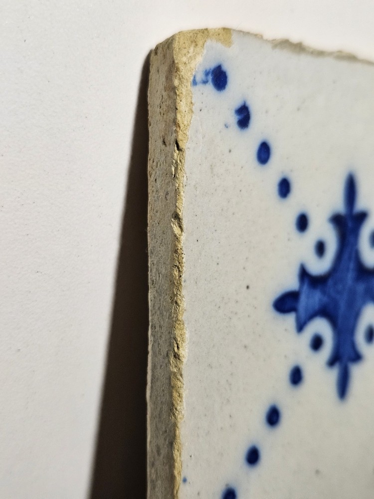Authentic 19th Century Portugese Church Tile Earthenware Faience Cross Pattern