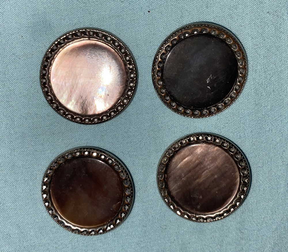 Vtg Abalone Crystal Bezel Buttons