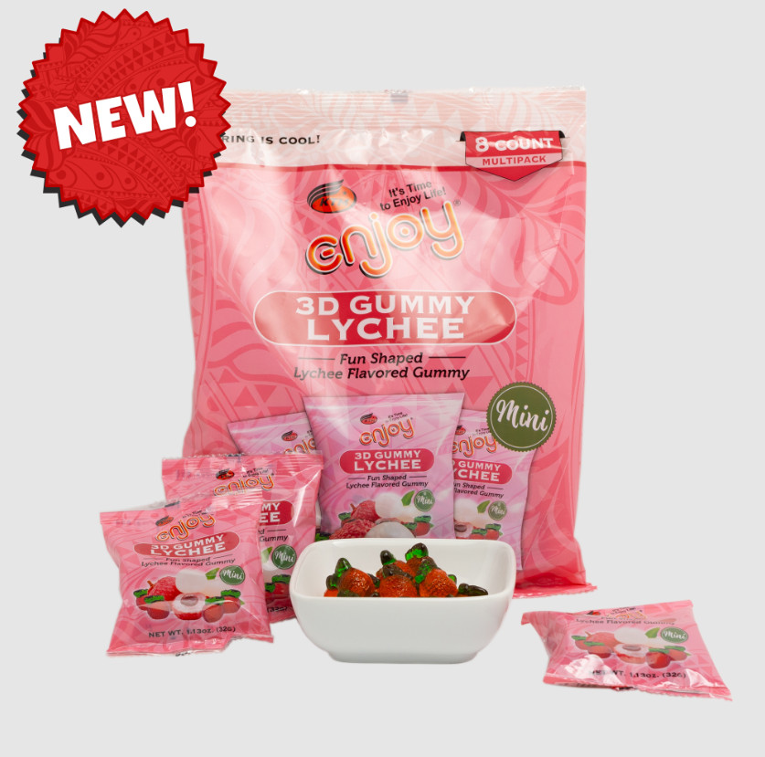 Enjoy 3D Lychee Gummy Candy - 8 Pack Multipack, Fun Shaped, Sharing is Cool!