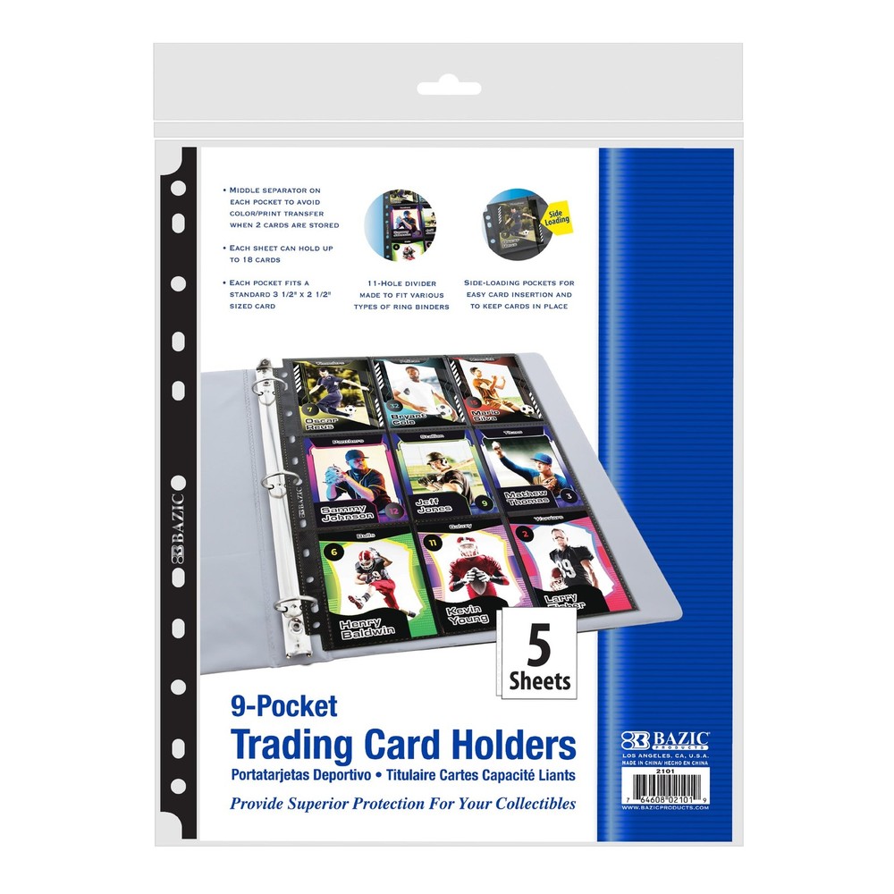 BAZIC Side Loading 9-Pockets Double Sided Trading Card Holders (5/Pack), 24-pack