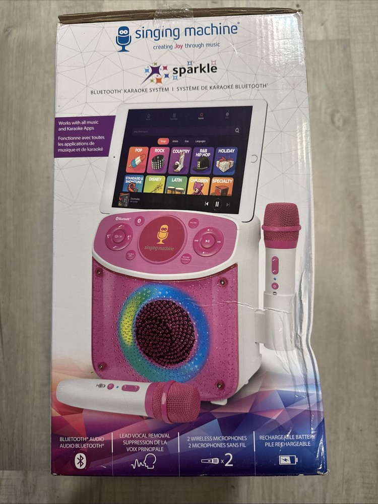 Singing Machine Sparkle Bluetooth LED Disco Lights Karaoke System, SML294, Pink