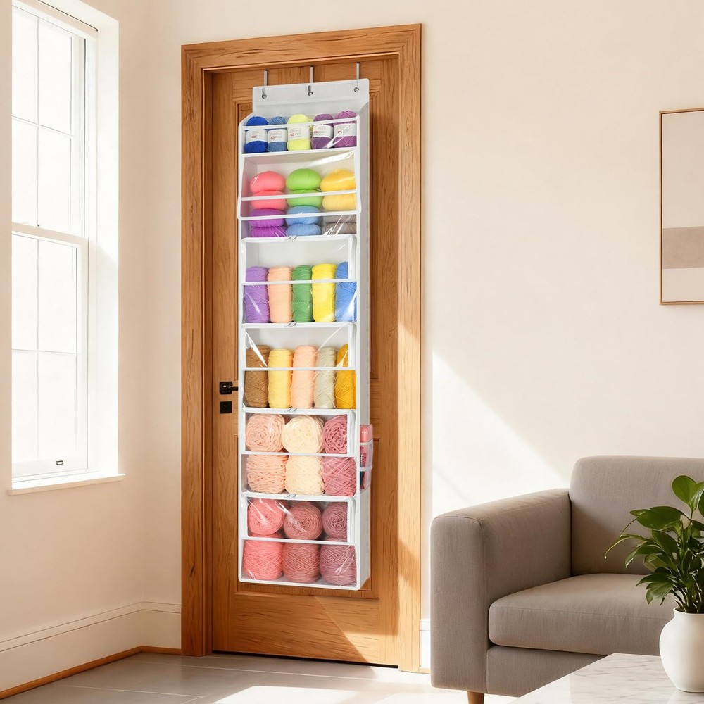 Hanging Yarn Storage Organizer with 6 Zippered Closure Compartments, Large Ca...