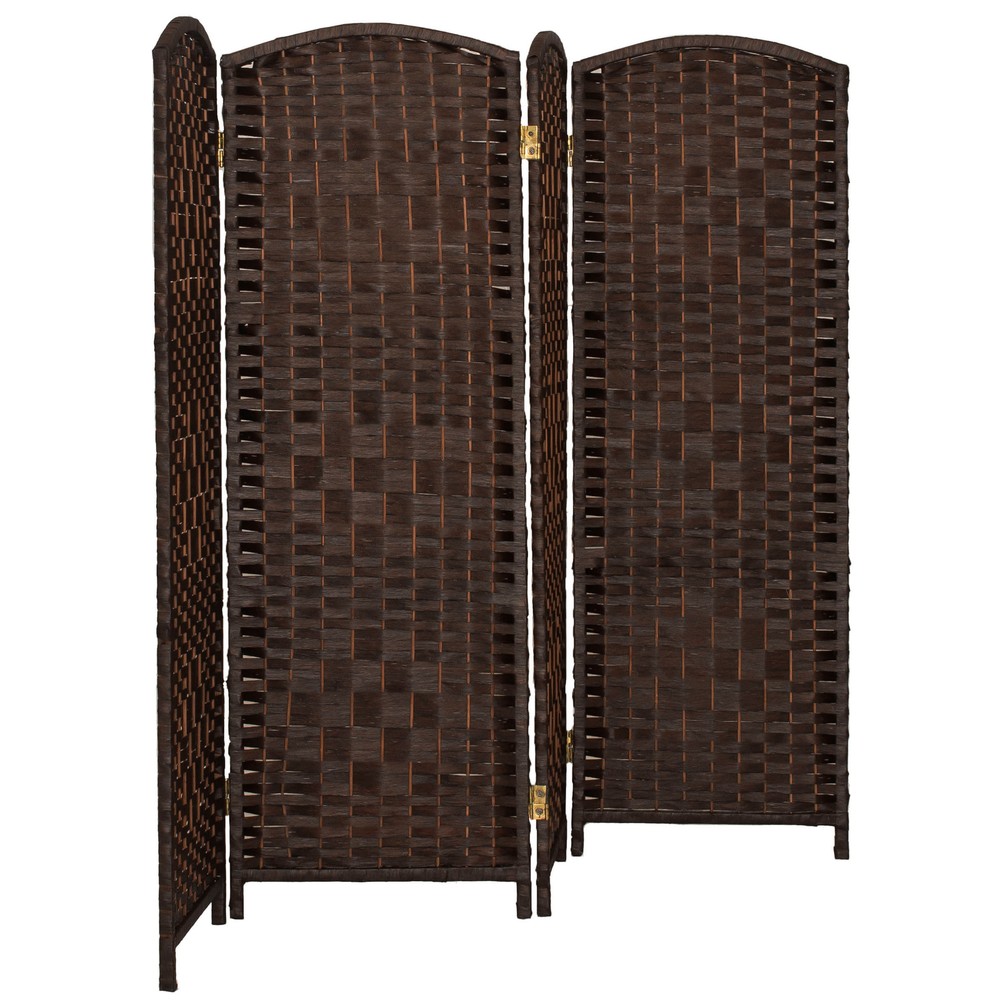 4 ft. Short Diamond Weave Fiber Folding Screen - Dark Mocha - 4 Panel