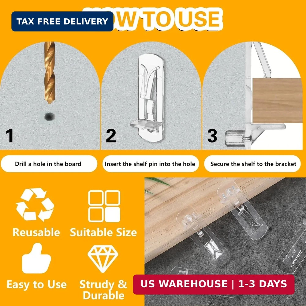 30PCS Plastic Locking Shelf Support Pegs, Clear Self-Locking Shelves Support Peg