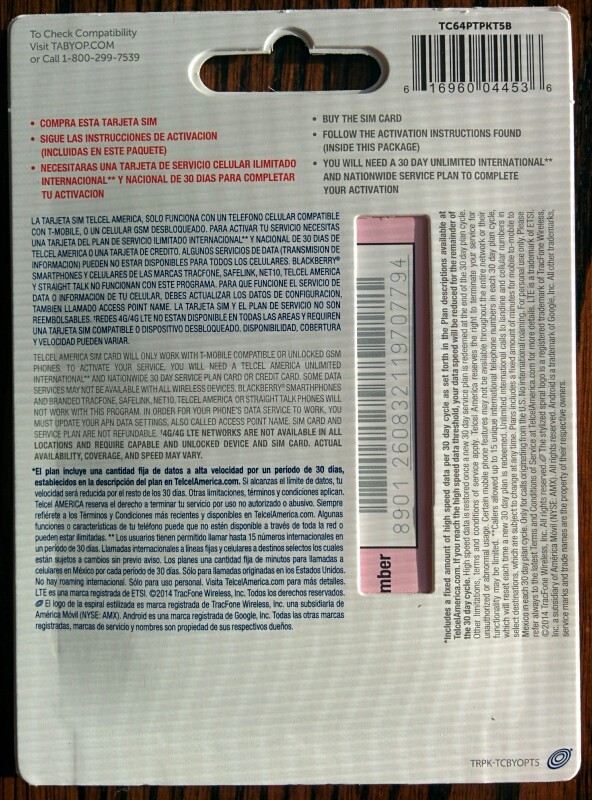 Telcel America Standard Size SIM Card, No Expiration, Activation Required 