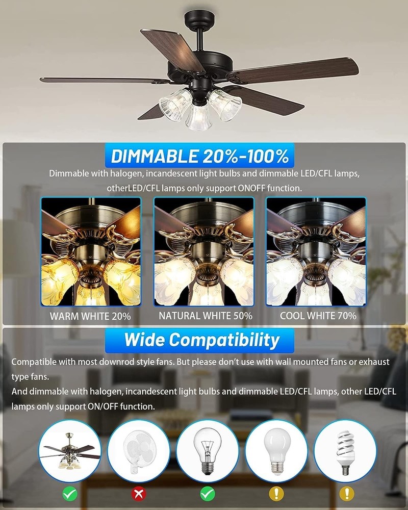 Small Size Universal Ceiling Fan Remote Control Kit, 3 Speed Control with Lig...