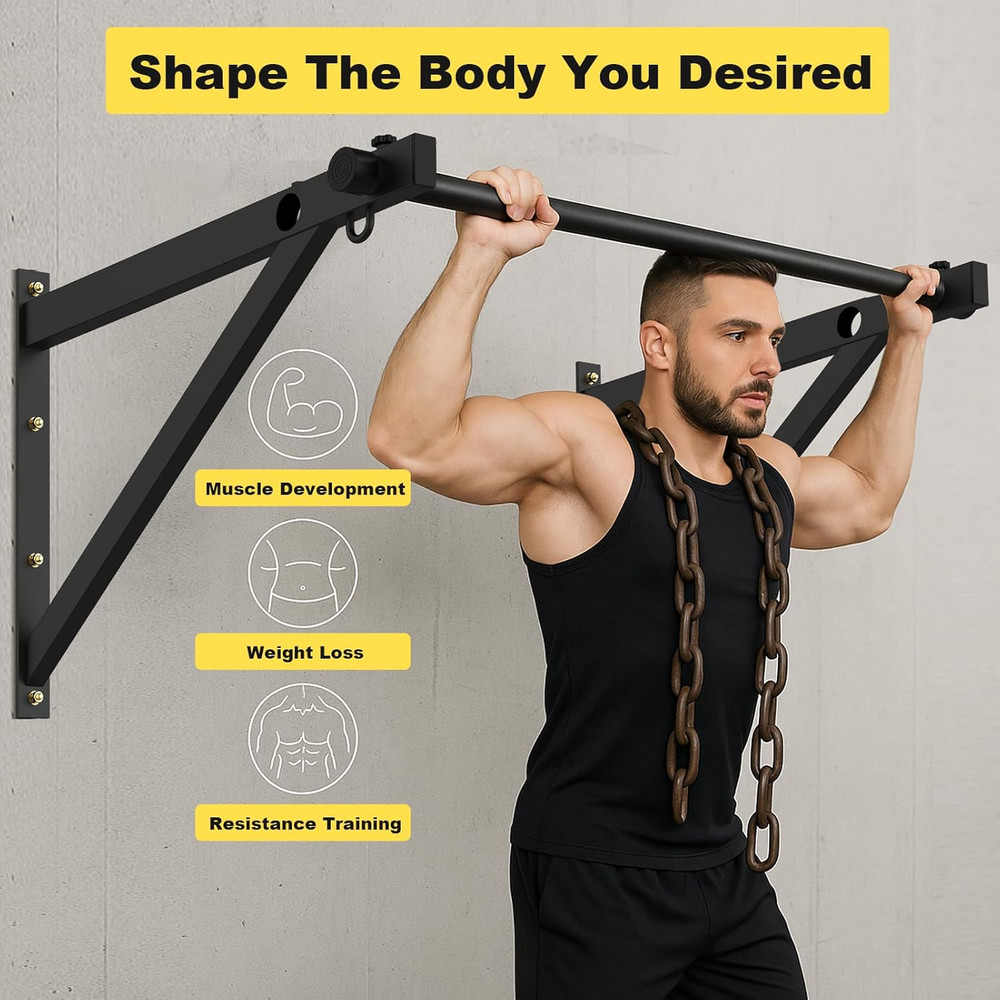 Pull up Bar Wall Mounted, Adjustable Depth 51" Chin up Bar, Strength Training Pu